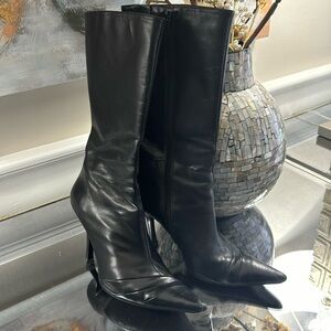 Aldo midcalf black leather boots 37 6 Side zip with 3 inch heel point toe